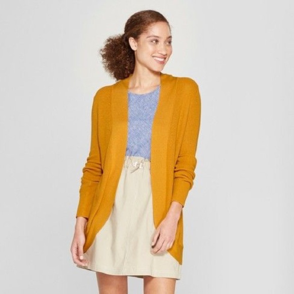 EUC A New Day Mustard Yellow Open Cardigan XS